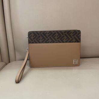 Fendi Leather and Canvas Clutch