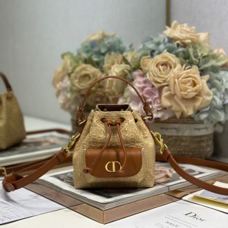 Dior Mini Bucket Bag in Woven Straw and Leather