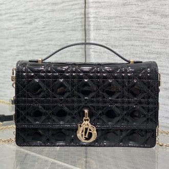 Dior Black Patent Leather Quilted Handbag