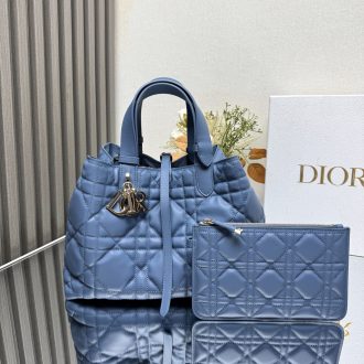 Dior Quilted Blue Leather Handbag Set