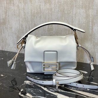 Fendi White Leather Baguette Bag