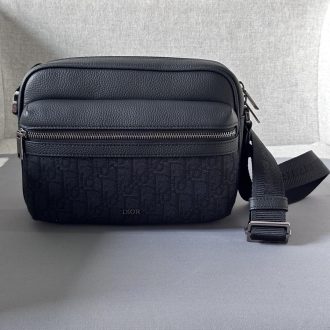 Dior Men's Black Leather and Canvas Crossbody Bag