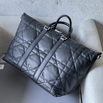 Dior Quilted Black Leather Travel Bag