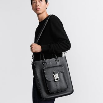 Dior Men's Black Leather Tote Bag