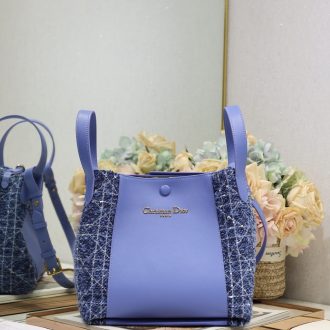 Dior Classic Blue Leather and Tweed Handbag