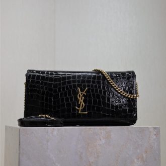 YSL Croc-Embossed Leather Chain Bag
