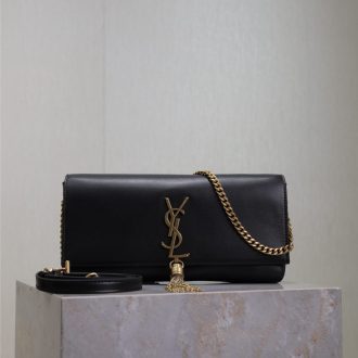 YSL Black Leather Chain Wallet
