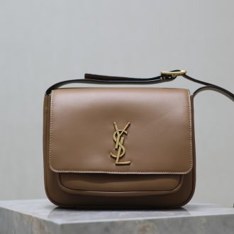 YSL Monogram Tan Leather Shoulder Bag