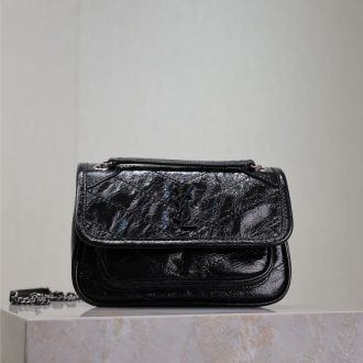 YSL Niki Crinkled Leather Chain Bag