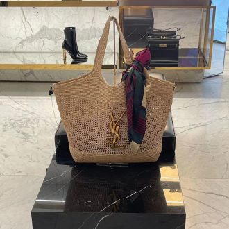YSL Large Raffia Tote Bag
