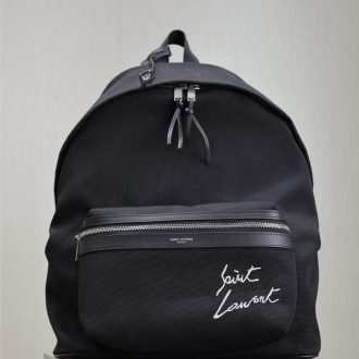 YSL Logo Embroidered Black Canvas Backpack