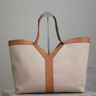 YSL Large Canvas and Leather Tote Bag