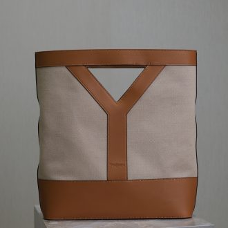 YSL Leather Trim Canvas Tote Bag
