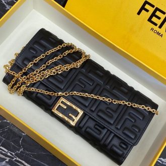 Fendi Black Quilted Leather Chain Wallet