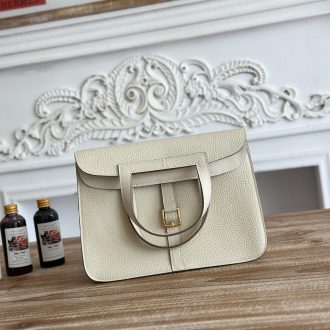 Hermes Elegant Taupe Leather Handbag