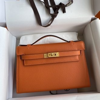 Hermes Kelly Orange Leather Handbag