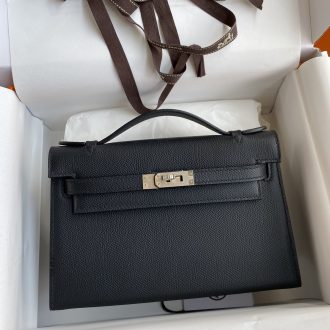 Hermes Hermès Kelly Black Leather Clutch