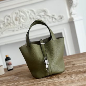 Hermes Vert Olive Leather Bucket Bag