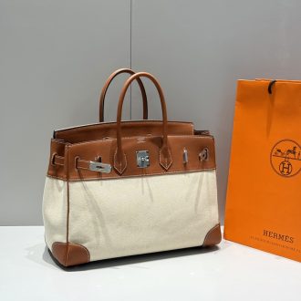Hermes Hermès Canvas and Leather Birkin Bag