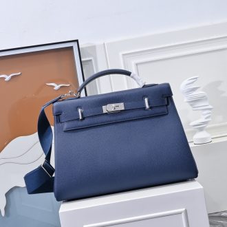 Hermes Navy Blue Leather Handbag