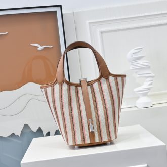 Hermes Striped Canvas Tote Bag