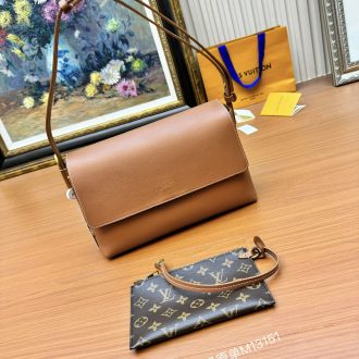 Louis Vuitton Elegant Leather Shoulder Bag and Monogram Pouch