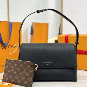 Louis Vuitton Elegant Black Leather Handbag Set