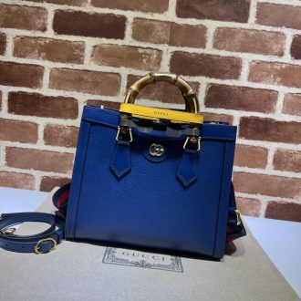 Gucci Bamboo Handle Blue Leather Tote