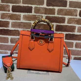 Gucci Orange Leather Bamboo Handle Tote Bag
