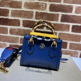 Gucci Bamboo Top Handle Blue Leather Bag