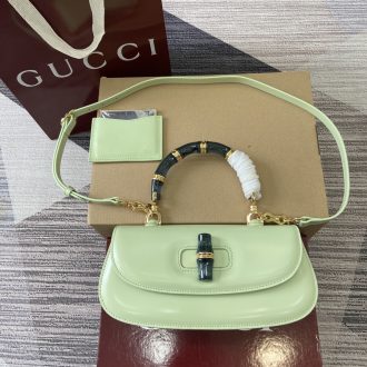 Gucci Bamboo Handle Mint Green Leather Shoulder Bag