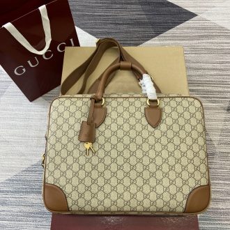 Gucci Monogram Canvas Leather Trim Laptop Bag