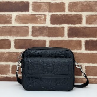Gucci GG Embossed Black Leather Crossbody Bag