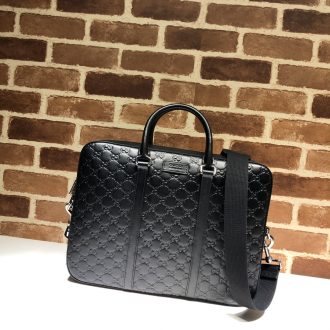 Gucci Black Embossed Leather Briefcase