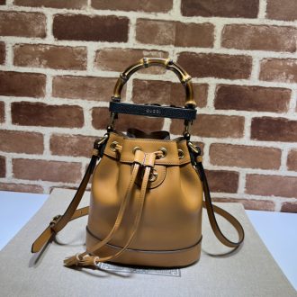 Gucci Bamboo Handle Leather Bucket Bag