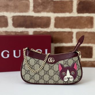 Gucci Cat Embroidered Monogram Shoulder Bag