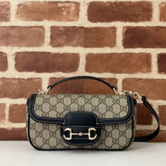Gucci Horsebit Monogram Canvas Shoulder Bag