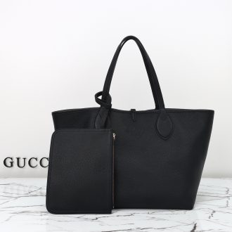 Gucci Black Leather Tote Bag with Pouch