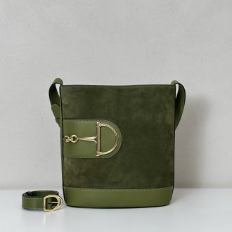 Green Suede Bucket Bag with Gold Hardware