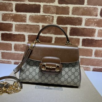 Gucci Horsebit Leather and GG Canvas Top Handle Bag