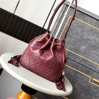 Quilted Burgundy Drawstring Handbag