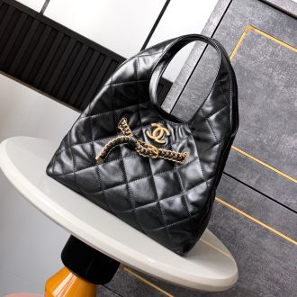 Chanel Quilted Black Leather Tote Bag
