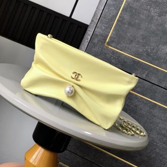 Chanel Classic Yellow Clutch with Pearl Accent