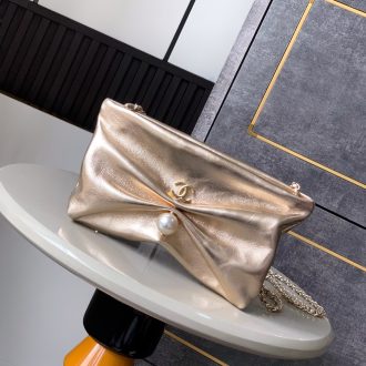 Chanel Metallic Clutch with Pearl Accent