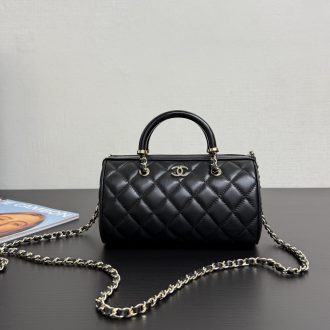 Chanel Quilted Barrel Handbag with Chain Strap