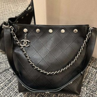 Chanel Black Quilted Tote Bag with Chain Strap