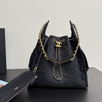 Chanel Quilted Denim Bucket Bag