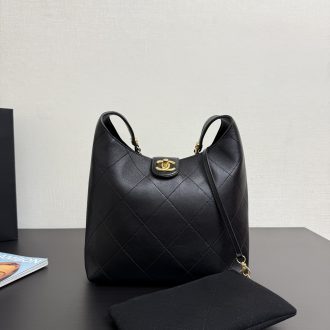 Chanel Black Quilted Leather Hobo Bag
