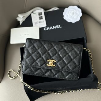 Chanel Quilted Black Leather Wallet on Chain