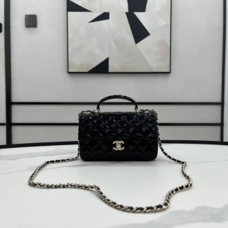 Chanel Quilted Black Patent Leather Mini Bag